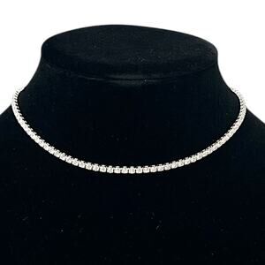 Boutique Crystal Tennis Necklace Silver Tone. Blue Gift Box